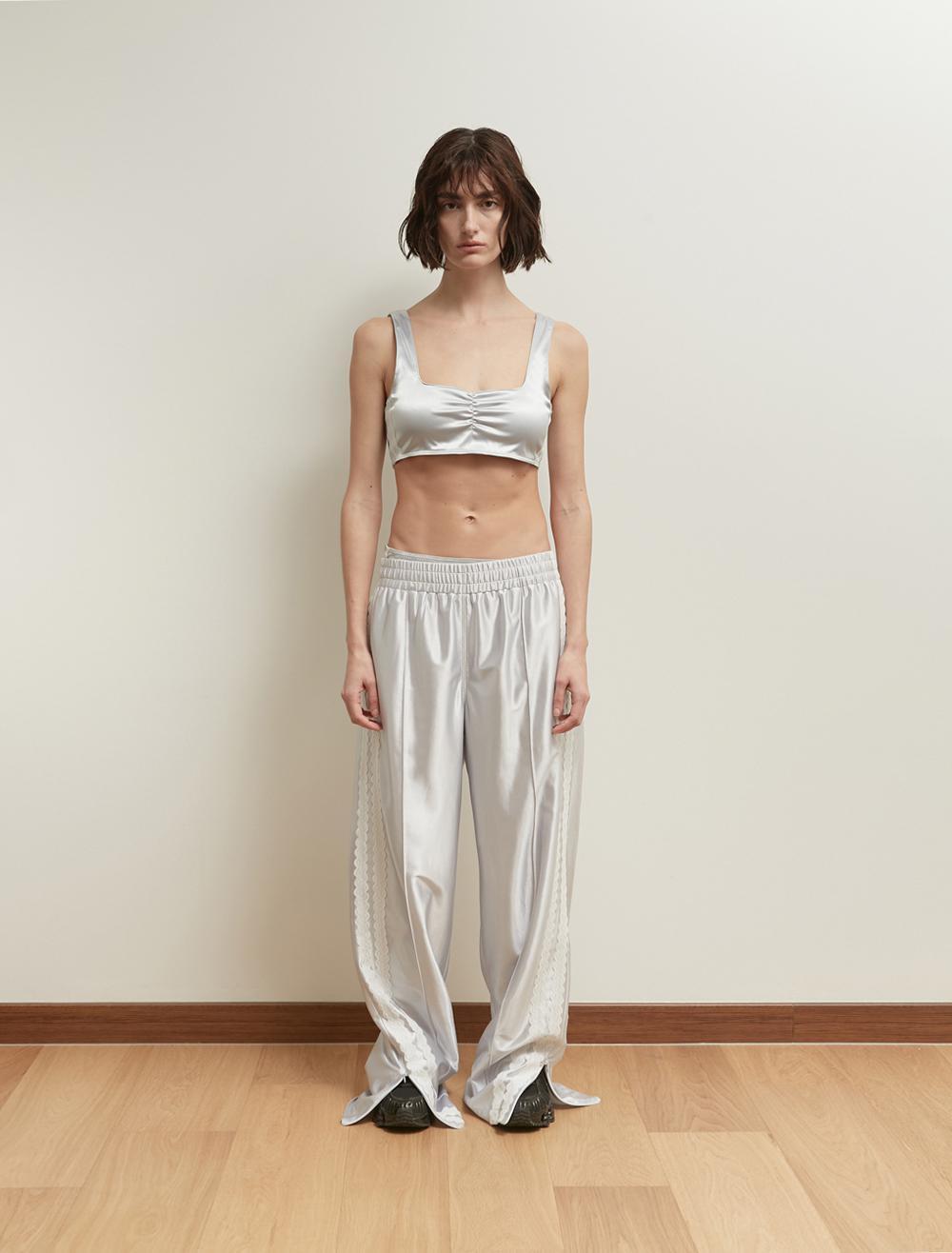 GLOSSY LACE TRACK PANTS [SILVER]