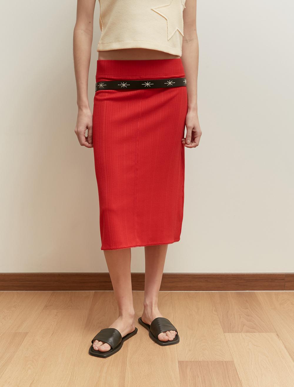 LACE PANNEL MIDI SKIRT [RED]